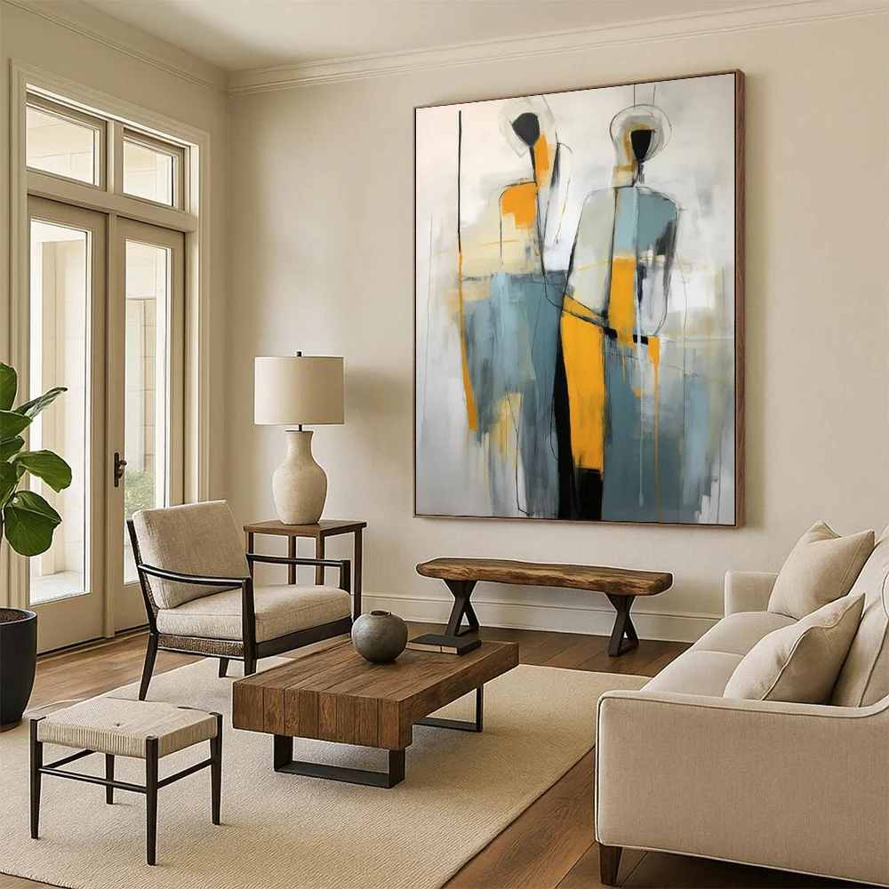 Blue Original Figure Expressionist Abstract Artwork 4YL2U